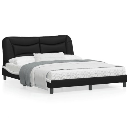 vidaXL Estructura de cama con luz LED cuero PE negro blanco 160x200 cm