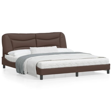vidaXL Estructura de cama con luz LED cuero sintético marrón 180x200cm