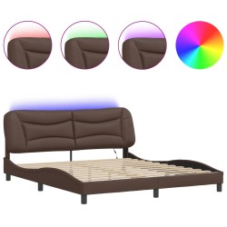 vidaXL Estructura de cama con luz LED cuero sintético marrón 180x200cm