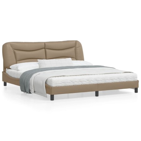 vidaXL Estructura de cama con luz LED cuero PE capuchino 180x200 cm