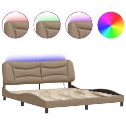 vidaXL Estructura de cama con luz LED cuero PE capuchino 180x200 cm