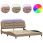 vidaXL Estructura de cama con luz LED cuero PE capuchino 180x200 cm
