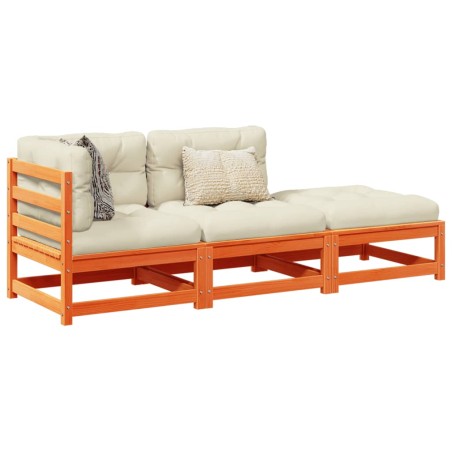 vidaXL Set de sofás jardín 3 pzas con cojines madera pino marrón cera