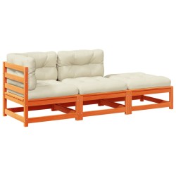 vidaXL Set de sofás jardín 3 pzas con cojines madera pino marrón cera