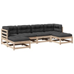 vidaXL Juego de sofás de jardín 6 pzas con cojines madera maciza pino