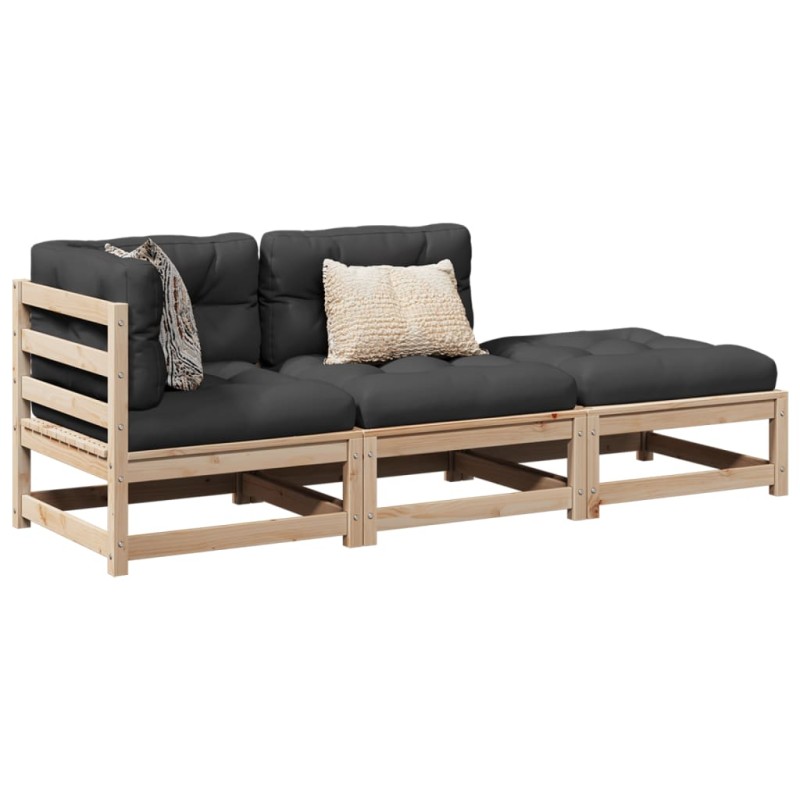 vidaXL Set de sofás de jardín 3 pzas con cojines madera maciza de pino vidaXL Set de sofás de jardín 3 pzas con cojines madera maciza de pino