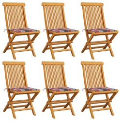 vidaXL Sillas de jardín 6 uds madera de teca y cojines a cuadros rojo