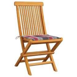 vidaXL Sillas de jardín 6 uds madera de teca y cojines a cuadros rojo