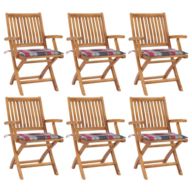 vidaXL Sillas de jardín plegables 6 uds madera maciza teca con cojines