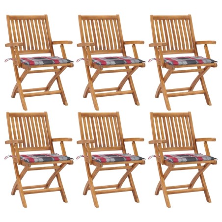 vidaXL Sillas de jardín plegables 6 uds madera maciza teca con cojines
