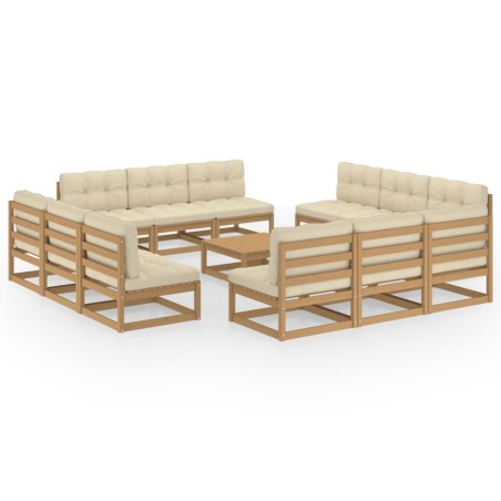 vidaXL Muebles de jardín 13 piezas con cojines madera de pino maciza