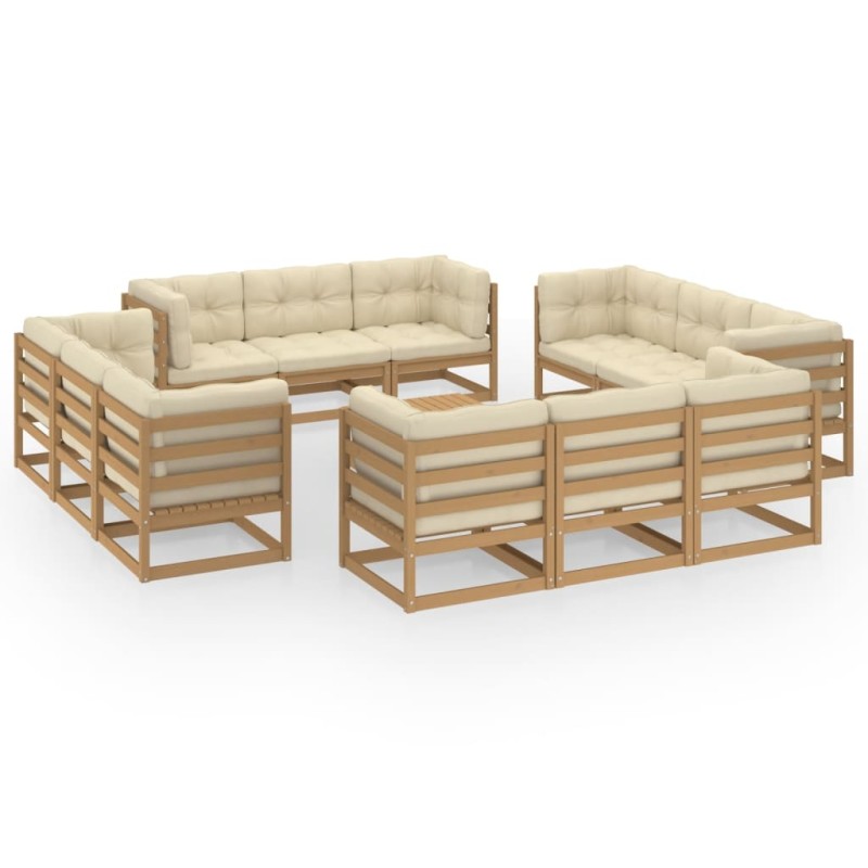 vidaXL Muebles de jardín 13 piezas con cojines madera de pino maciza