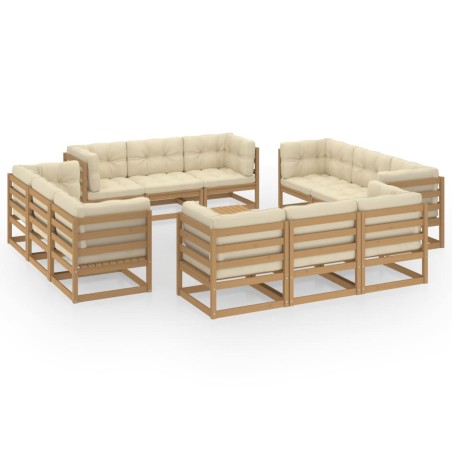 vidaXL Muebles de jardín 13 piezas con cojines madera de pino maciza