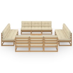 vidaXL Muebles de jardín 13 piezas con cojines madera de pino maciza
