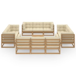 vidaXL Muebles de jardín 13 piezas con cojines madera de pino maciza