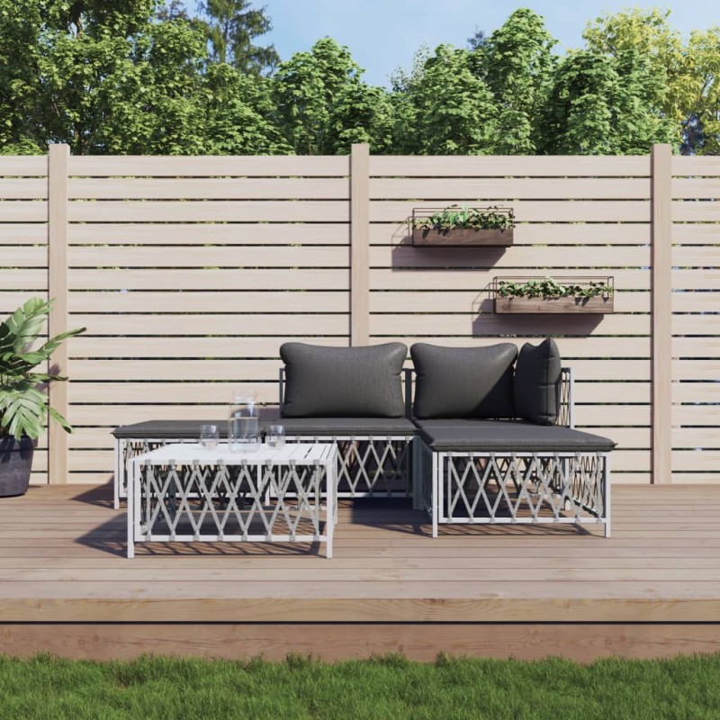vidaXL Juego de muebles de jardín 5 piezas y cojines acero blanco vidaXL Juego de muebles de jardín 5 piezas y cojines acero blanco