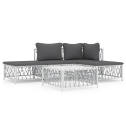 vidaXL Juego de muebles de jardín 5 piezas y cojines acero blanco