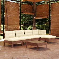 vidaXL Muebles de jardín 6 pzas y cojines madera de pino marrón miel