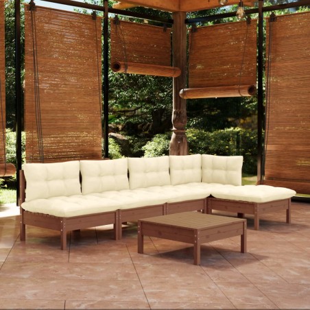 vidaXL Muebles de jardín 6 pzas y cojines madera de pino marrón miel
