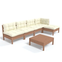 vidaXL Muebles de jardín 6 pzas y cojines madera de pino marrón miel