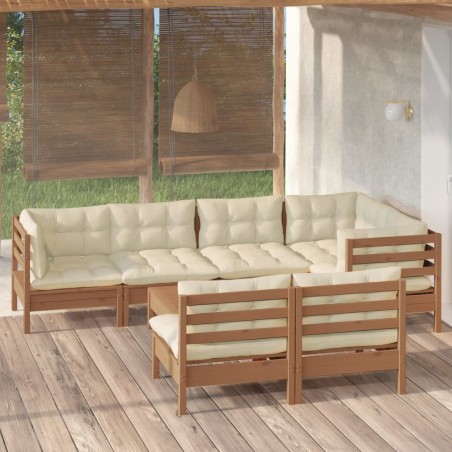 vidaXL Muebles de jardín 8 pzas y cojines madera de pino marrón miel