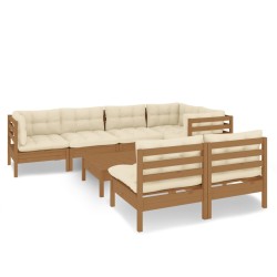 vidaXL Muebles de jardín 8 pzas y cojines madera de pino marrón miel