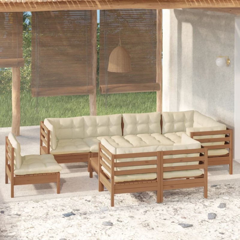 vidaXL Muebles de jardín 9 pzas y cojines madera de pino marrón miel vidaXL Muebles de jardín 9 pzas y cojines madera de pino marrón miel
