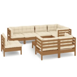 vidaXL Muebles de jardín 9 pzas y cojines madera de pino marrón miel