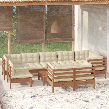 vidaXL Muebles de jardín 10 pzas y cojines madera de pino marrón miel