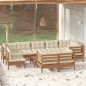 vidaXL Muebles de jardín 10 pzas y cojines madera de pino marrón miel vidaXL Muebles de jardín 10 pzas y cojines madera de pino marrón miel