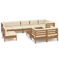 vidaXL Muebles de jardín 10 pzas y cojines madera de pino marrón miel