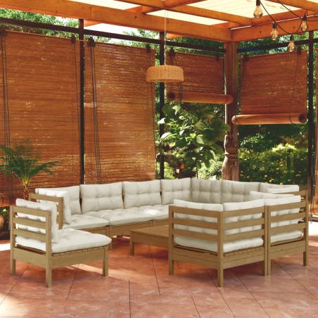 vidaXL Muebles de jardín 10 pzas y cojines madera de pino marrón miel