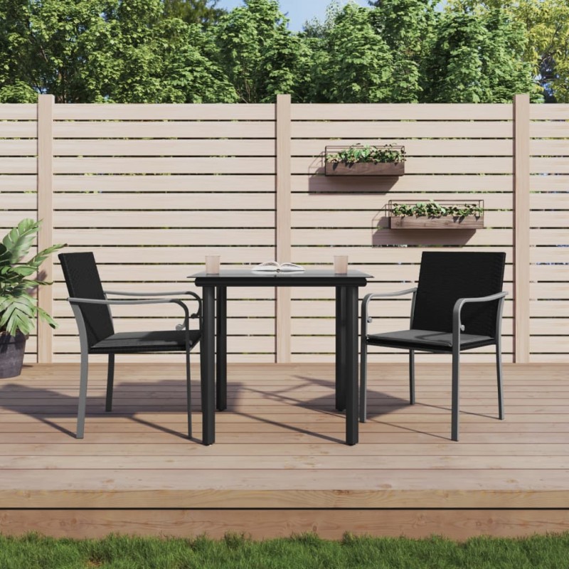 vidaXL Juego comedor jardín 3 piezas y cojines ratán sintético y acero vidaXL Juego comedor jardín 3 piezas y cojines ratán sintético y acero