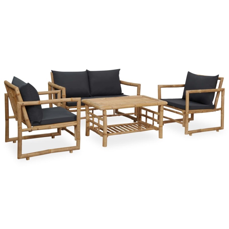 vidaXL Juego de muebles de jardín con cojines 4 piezas bambú
