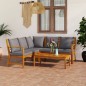 vidaXL Muebles de jardín 4 pzas cojines crema madera maciza de acacia vidaXL Muebles de jardín 4 pzas cojines crema madera maciza de acacia