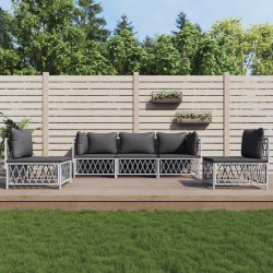 vidaXL Juego de muebles de jardín 5 piezas y cojines acero blanco
