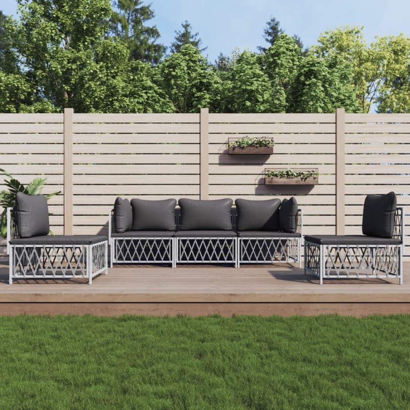 vidaXL Juego de muebles de jardín 5 piezas y cojines acero blanco