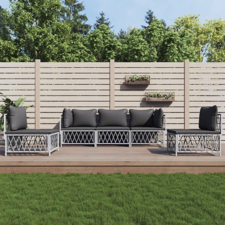 vidaXL Juego de muebles de jardín 5 piezas y cojines acero blanco