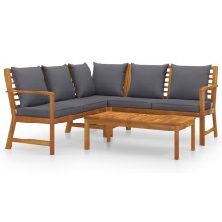 vidaXL Muebles de jardín 4 pzas cojines crema madera maciza de acacia