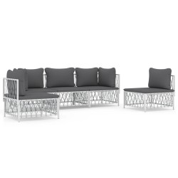 vidaXL Juego de muebles de jardín 5 piezas y cojines acero blanco