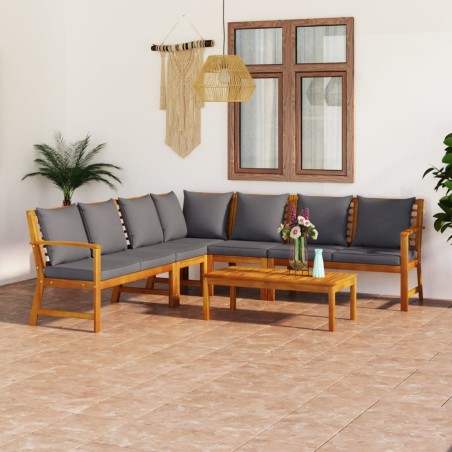 vidaXL Juego de muebles jardín 6 pzas con cojines madera maciza acacia