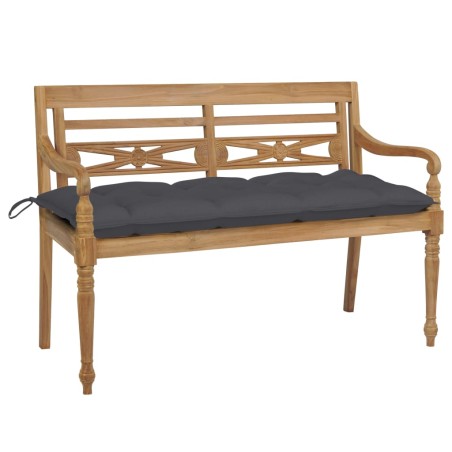 vidaXL Banco Batavia de teca maciza con cojín gris antracita 120 cm