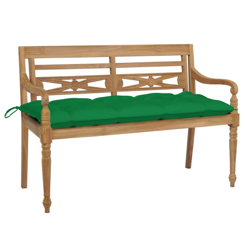 vidaXL Banco Batavia de teca maciza con cojín verde 120 cm vidaXL Banco Batavia de teca maciza con cojín verde 120 cm