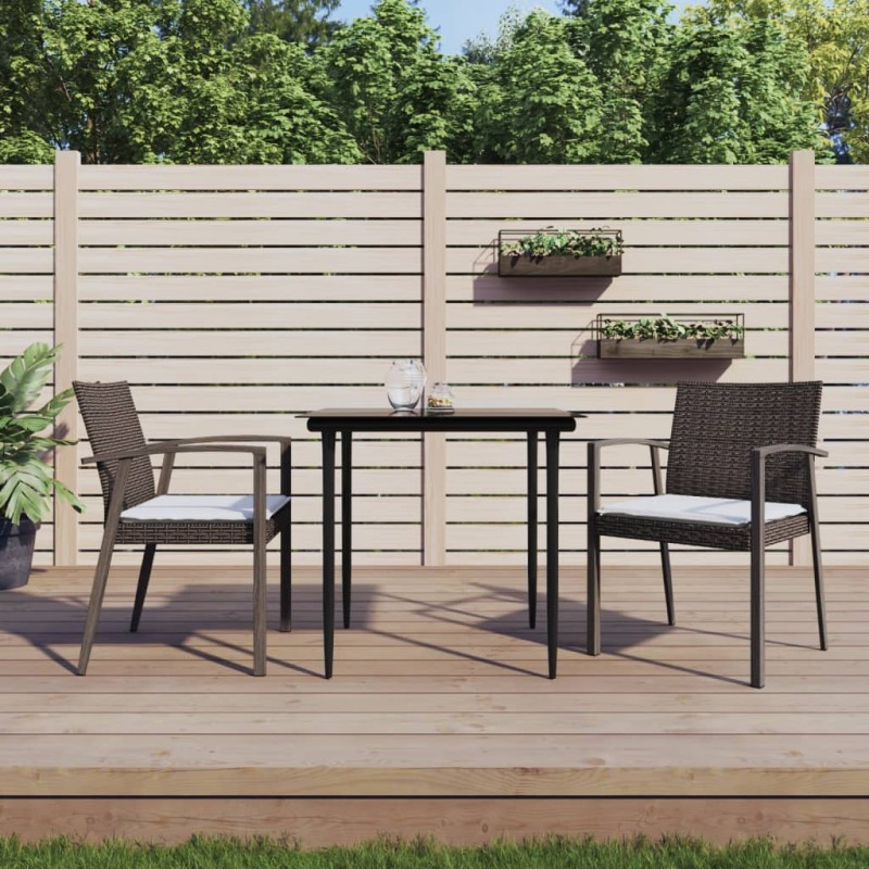 vidaXL Juego comedor jardín 3 piezas y cojines ratán sintético y acero vidaXL Juego comedor jardín 3 piezas y cojines ratán sintético y acero