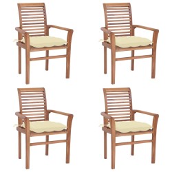 vidaXL Sillas de comedor 4 uds madera de teca con cojines blanco crema