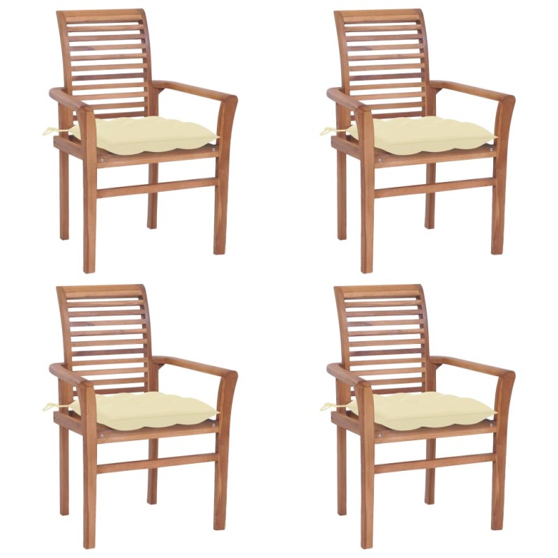 vidaXL Sillas de comedor 4 uds madera de teca con cojines blanco crema