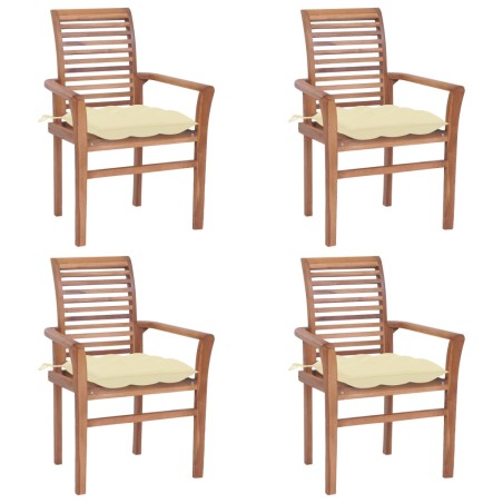 vidaXL Sillas de comedor 4 uds madera de teca con cojines blanco crema