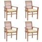 vidaXL Sillas de comedor 4 uds madera de teca con cojines blanco crema