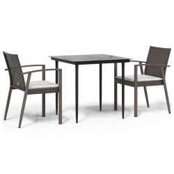 vidaXL Juego comedor jardín 3 piezas y cojines ratán sintético y acero