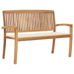 vidaXL Banco de jardín apilable y cojín madera maciza de teca 128,5 cm